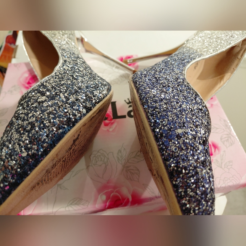 Glitter Heels - Silver w/ gradient Blue Glitter Stiletto by Mila Lady